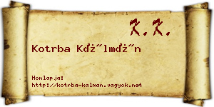 Kotrba Kálmán névjegykártya